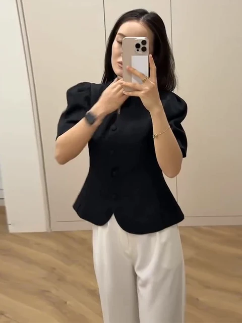 Elegant Women's Jackets Short Lantern sleeve Single Breasted Female Coats 2026 Spring Sunmmer Fashion Soild Hollow-out Lady Coat 2