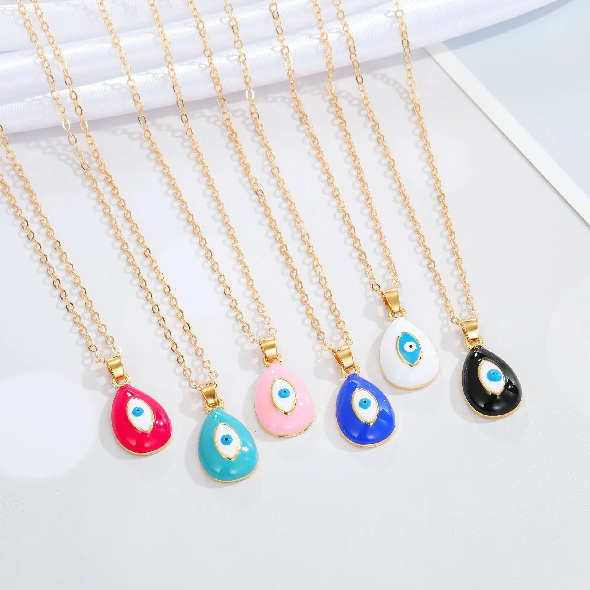 

Water Drop Enamel Evil Eye Necklace Colorful Turkish Lucky Blue Red Eye Necklaces For Women Gift Jewelry