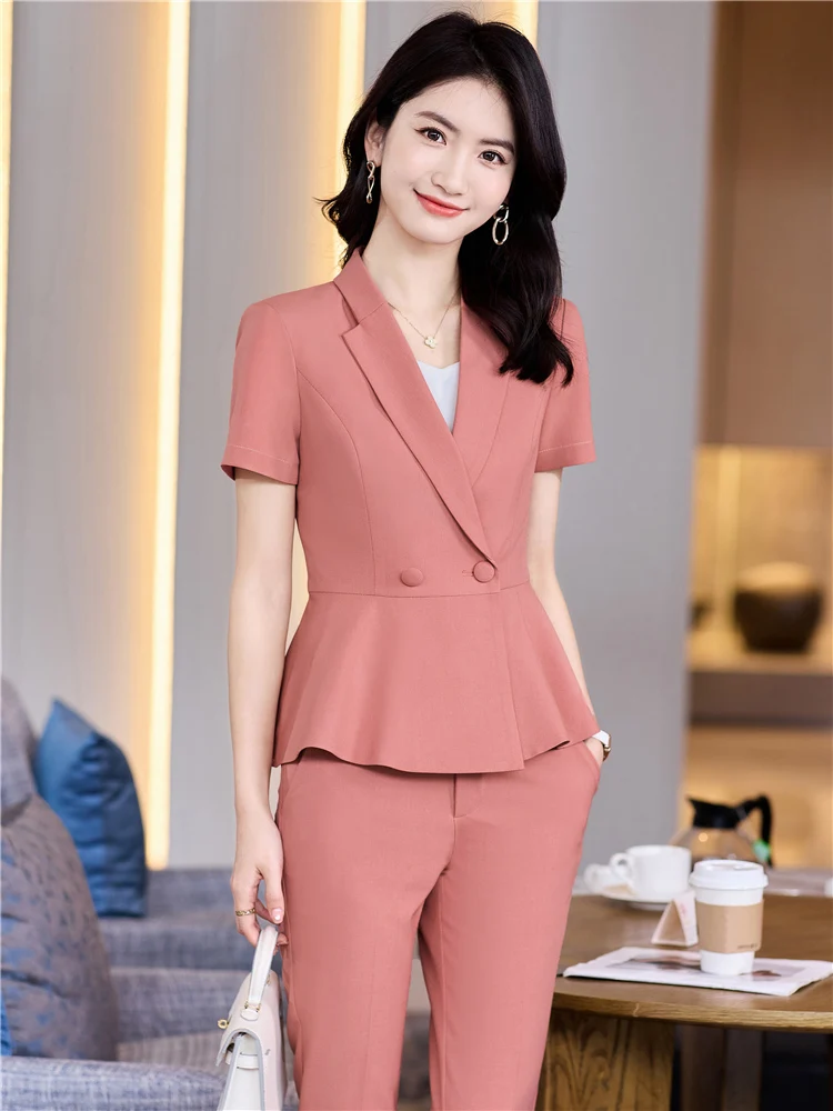 Chic Women Pant Sets 2023 Summer New in Short Sleeve Blazer Trousers Suits Office Lady Business Work Wear Formal Two Piece Set