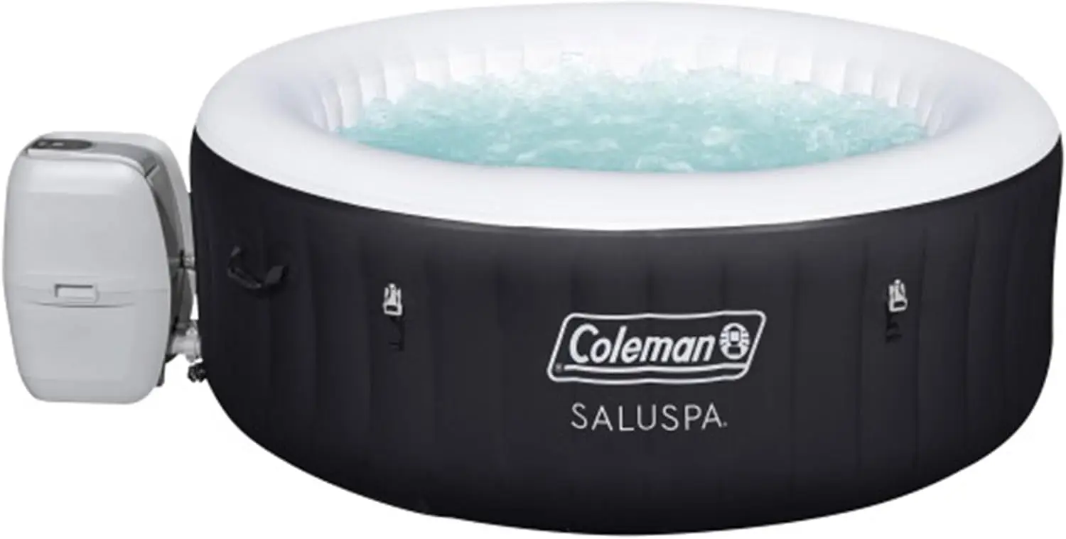 4 Person Capacity Inflatable Portable Round Hot Tub with 60 Air Jets Tub Cover and Pump Durable Thick Material for Outdoor Use
