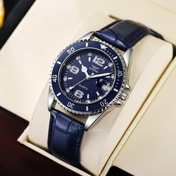 Luxury Men's Waterproof Leather Strap Watch - High - Quality Fashion Wristwatch with Calendar (Blue dial)