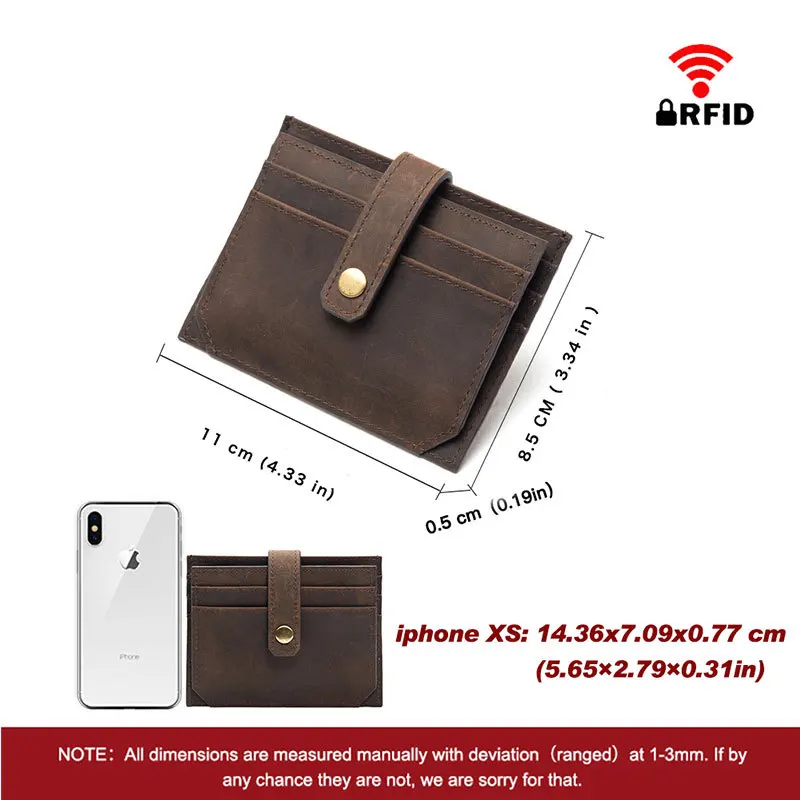 RFID Anti-Magnetic Retro Crazy Horse Leather Card Bag New Ultra-Thin Men's Buckle Multi-Card Position Leather Card Case