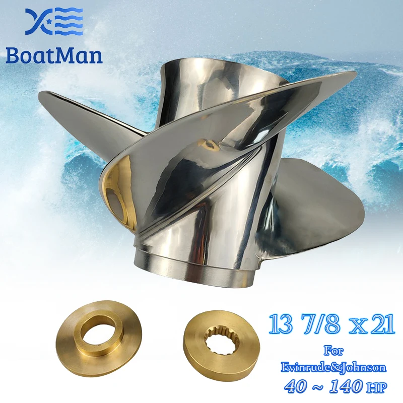 Boatman Propeller 13 7/8x21 Match with Evinrude&Johnson Outboard Engines125HP＆140HP 3 Blades Stainless Steel 13 Spline Tooth RH