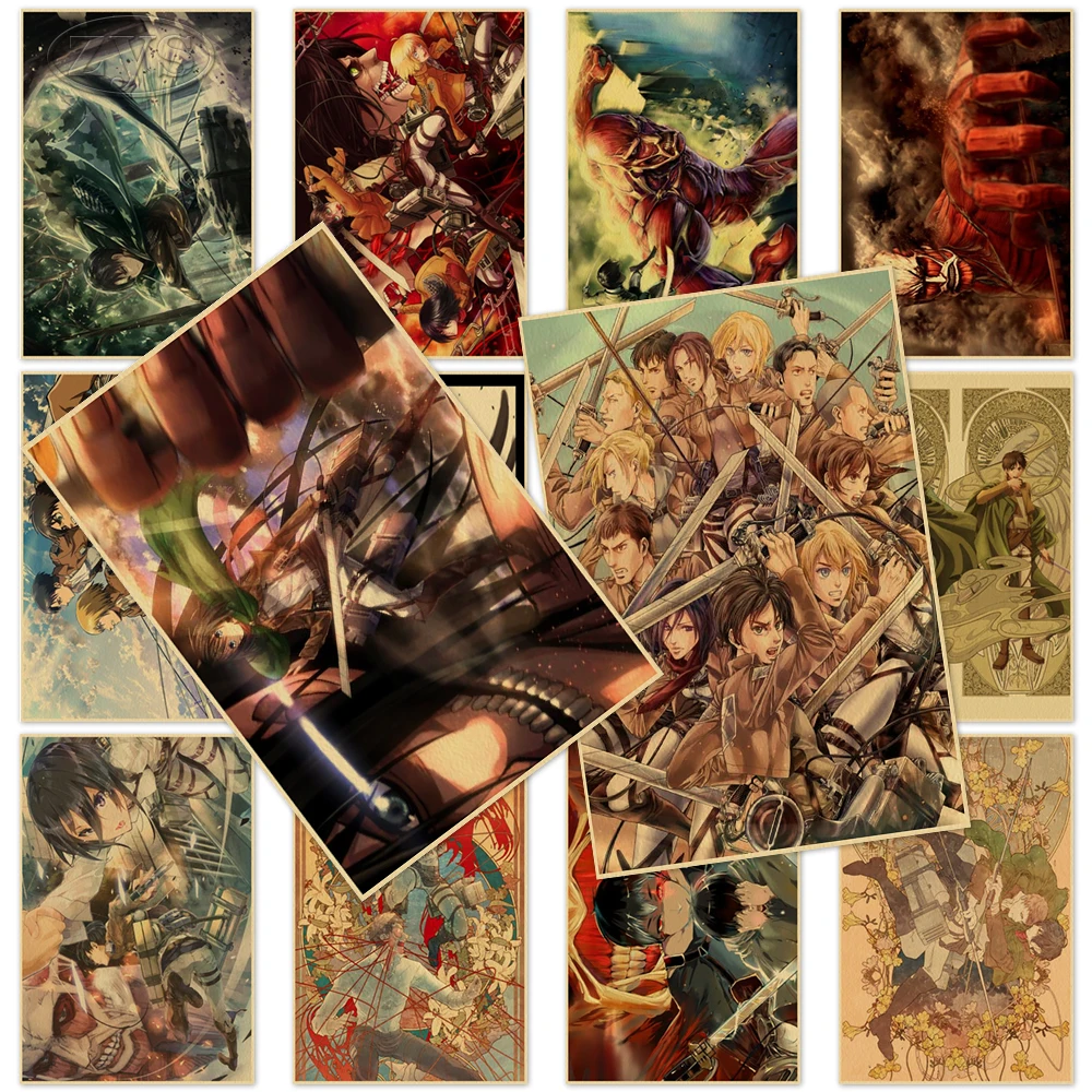 

Attack on Titan Kraft Paper Wall Classic Art Picture Anime Poster Vintage Paintings Mural Living Room Bedroom Home Decor Cudros