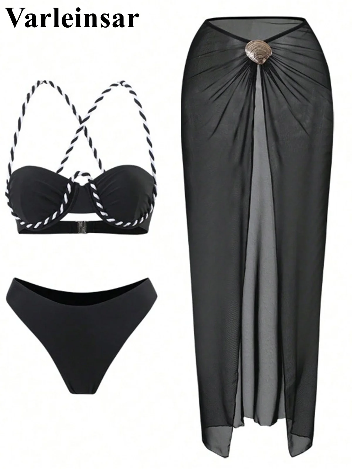 XS - L 3PCS With Skirt Underwired Bikini Female Swimsuit Women Swimwear Three-pieces Bikini set Bather Bathing Suit Swim V8045 2