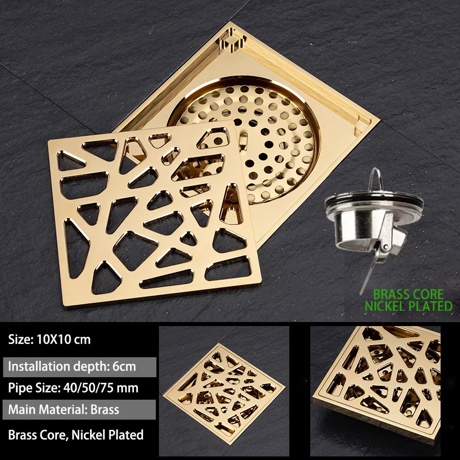 Elegant Brass Floor Drain with Intricate Carvings - Anti-Odor and Insect-Proof Design
