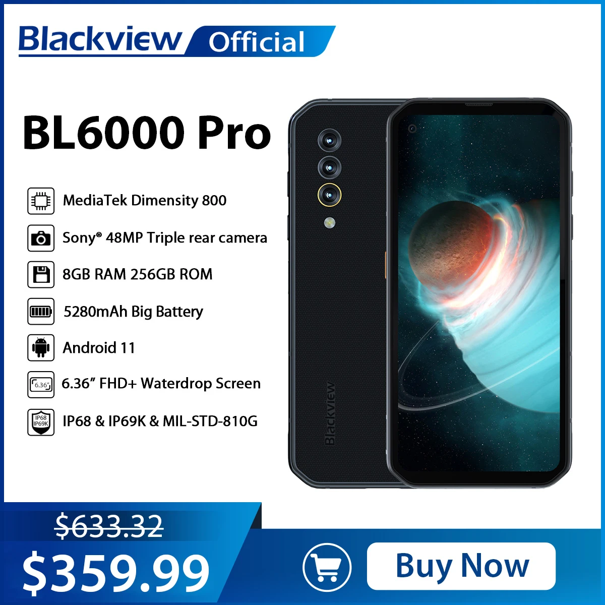 Blackview BL6000 Pro 5G Smartphone IP68 Waterproof 48MP Triple Camera ...
