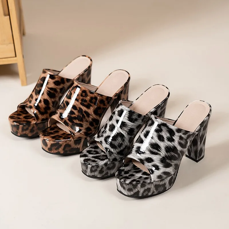 Aphixta Platform Slides 11cm Super High Heels Sandals Summer Shoes Leopard  Print Party Slides Shoes Sexy Outside Heels Size 42