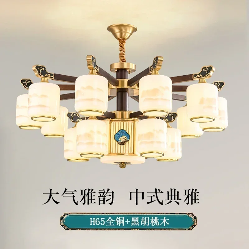 

New Chinese Style Living Room Copper Chandelier Chinese Style Enamel Walnut Dining Room Lamps New Stair Chandelier
