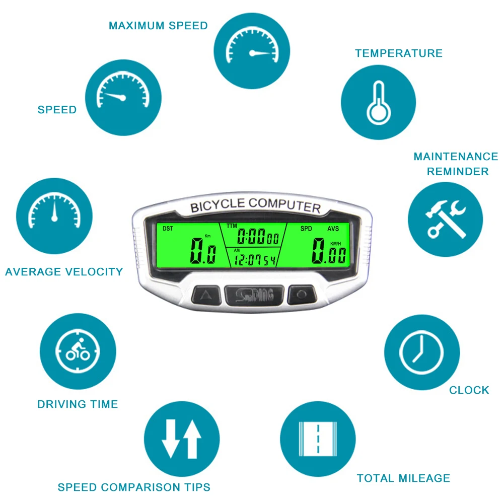 Waterproof Cycling Computer with LCD Display and Backlight for Bike