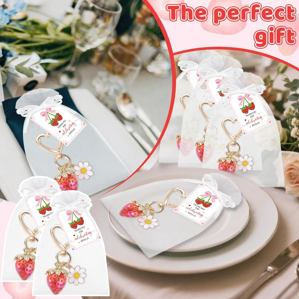 6/12 Sets rote Erdbeer-Schlüsselanhänger aus Legierung für Valentinstag, Hochzeit, Geburtstag, Karneval, Jubiläumsparty, Geschenke – Detail 10