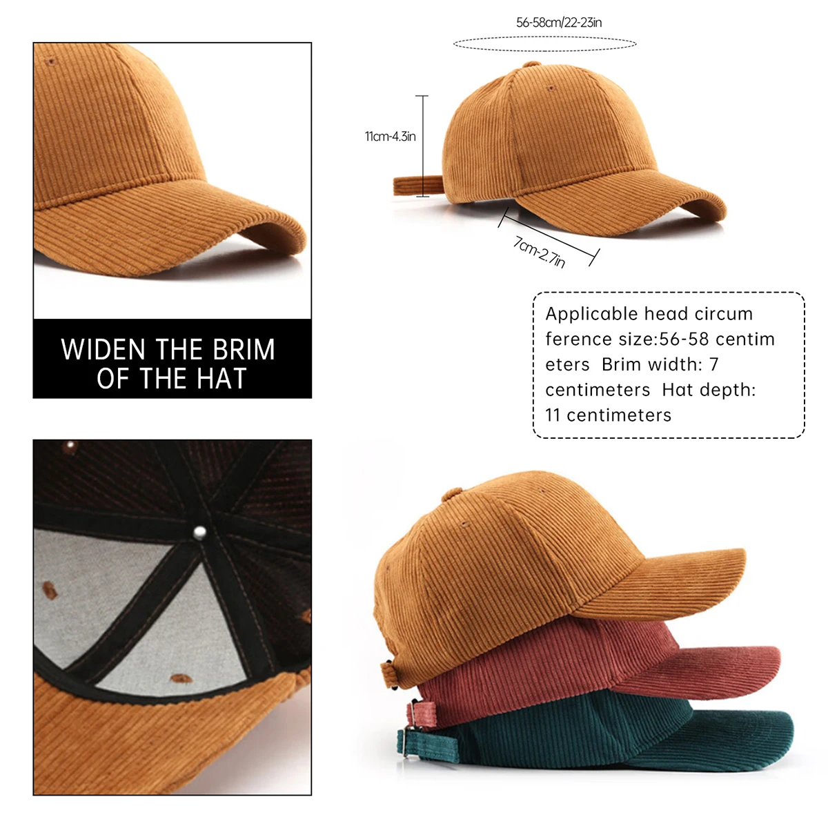 Men's Hats 2025 New Versatile Corduroy Autumn and Winter Baseball Caps for Teenagers, Couples, Students, Women's Peaked Caps for Hiking and Outdoor Sports