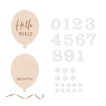1Set Wooden Baby Month Milestone Card Flower Shape Record Card Newborn Birthday Gift Souvenir Baby Photo Photography Accessories 8