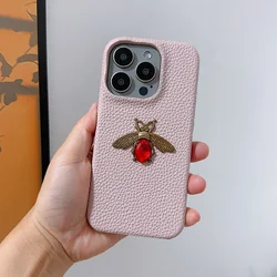 Luxury Red Diamond - Inlaid PU Leather Phone Case - Premium Shockproof Design - iPhone 15 Plus (DSF - DAHZMF)