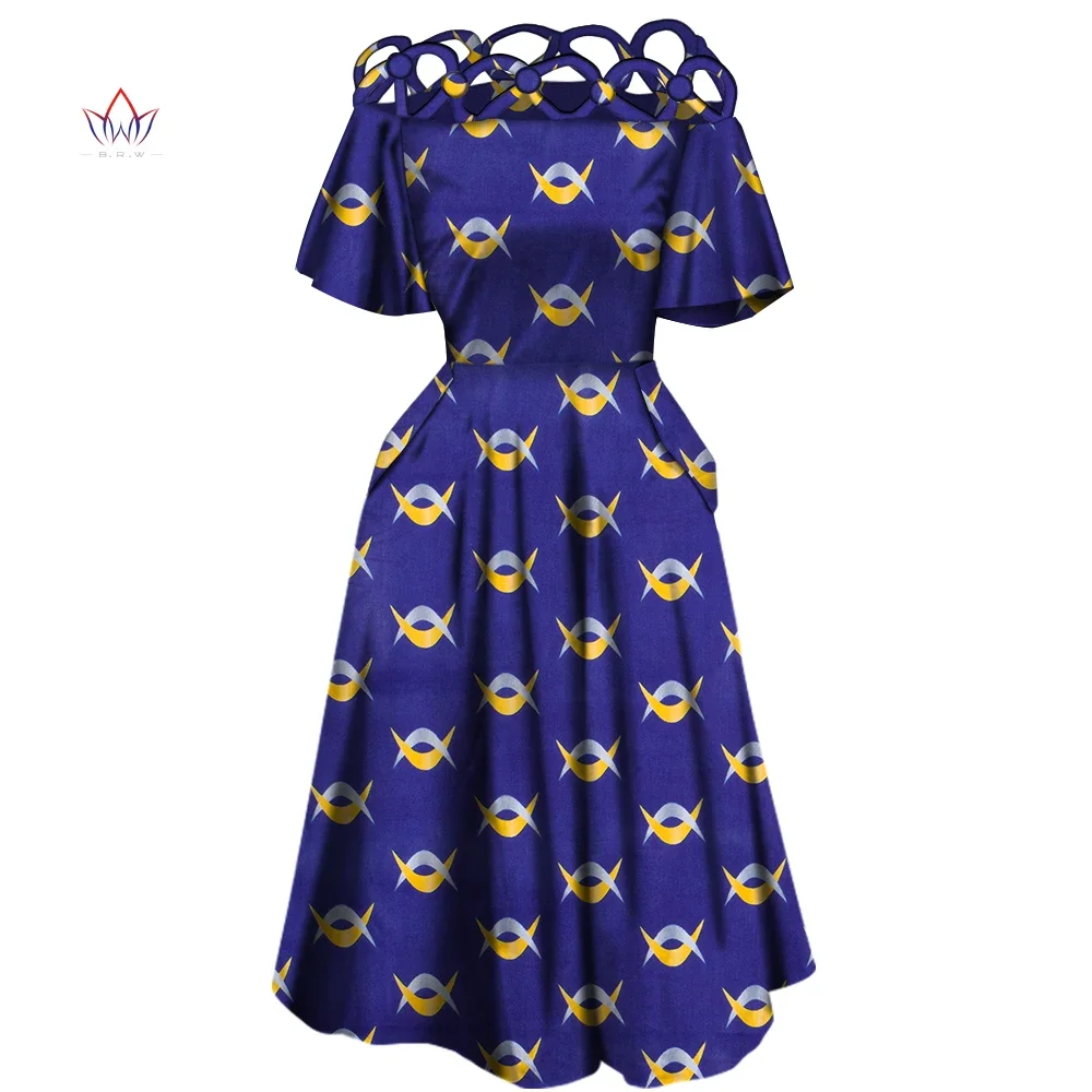 BintaRealWax African Dresses for Women Cotton Rope Weaving Collar Off Shoulder African Print A-line Dress with Pockets YF143 african men suits dashiki shirts tops pants with pockets 2 piece set ankara patchwork outfit blouse plus size clothing a2116053