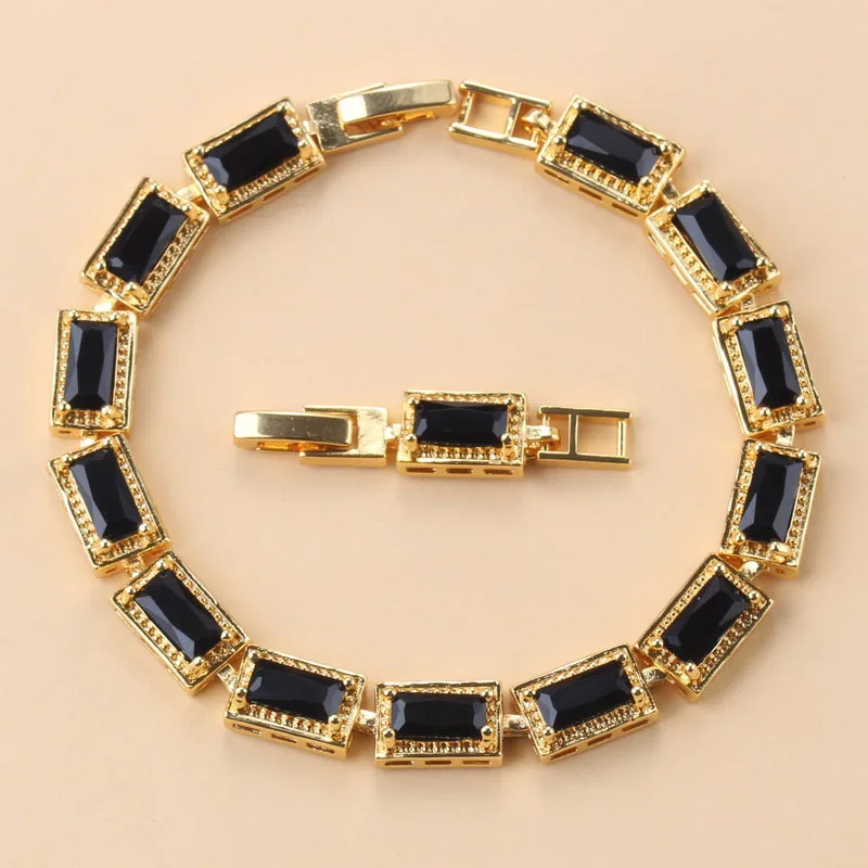 Bridal Jewelry Sets Arab Gold Color Dubai Wedding Costume Black Zirconia Bracelet Clip Earrings African Necklace Sets for Women