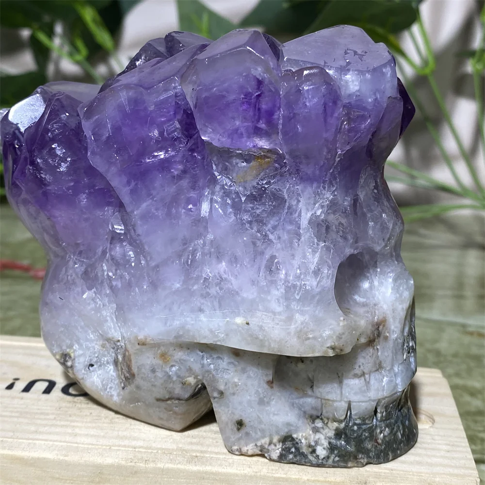 Ametista Cluster Skull Carving Cranium Craft Stone Crystal Quartz Natural Handmad Mineralsl Spiritual Feng Shui Reiki