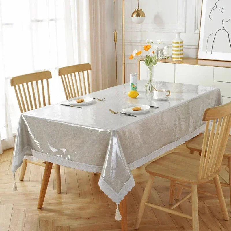 Transparent Table Cloth Soft Glass PVC Drooping Tablecloths Luxuriou Embroidered Rectangle Table Cloth Waterproof Mat