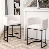 25" Counter Height Bar Stools Set of 2, Modern Bar Stool with Back, Barrel Bar Chairs with Metal Frames, Upholstered Barstools 1