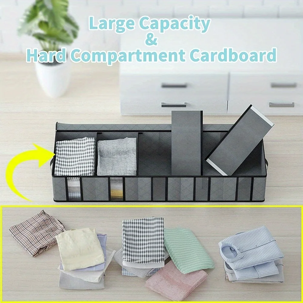 2 Pack Clothes Storage Bag With Removable Dividers board, Under bed Storage Boxes with Clear Window 3