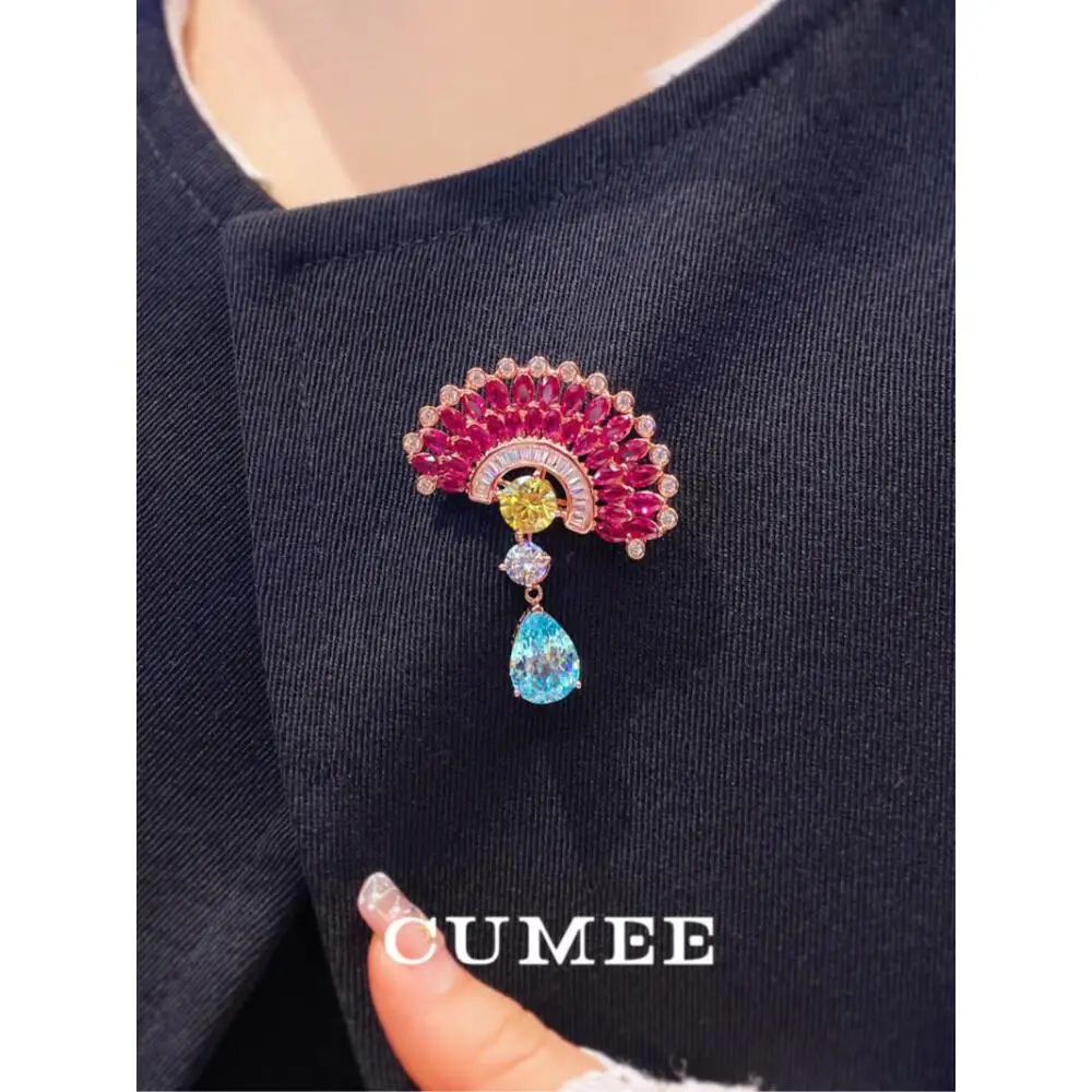 CUMEE 금도금 브로치, 합성 원석 재배, 레트로 디자인, 새로운 스타일, 