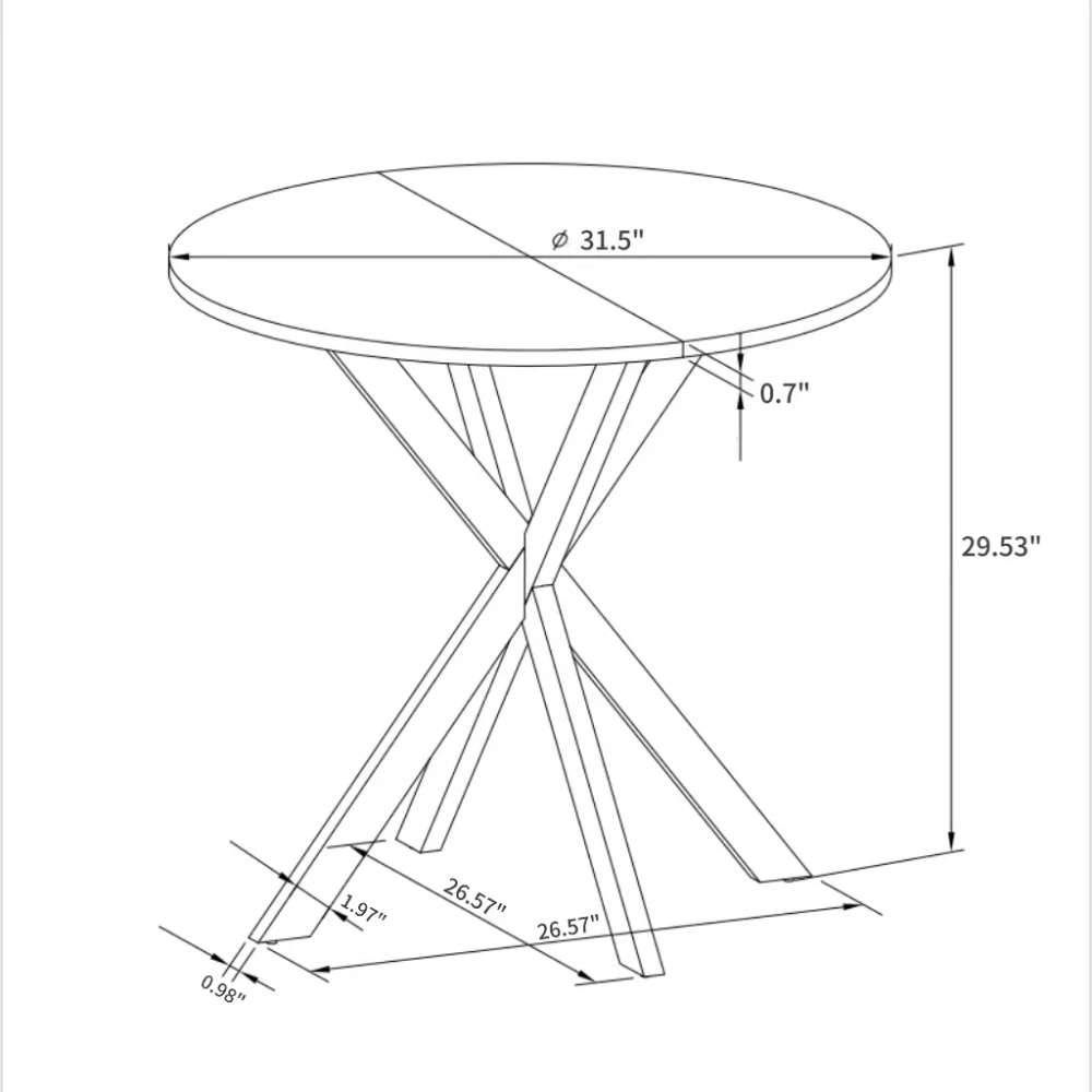 31.5'' Modern Cross Leg Round Dining Table, White Marble Top Occasional Table, Two Piece Removable Top, Matte Finish Iron Legs 4