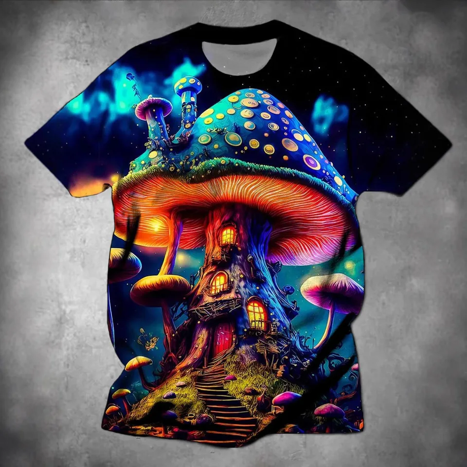 Colorful Mushroom Pattern T-Shirts 3D Print Men's O-Neck