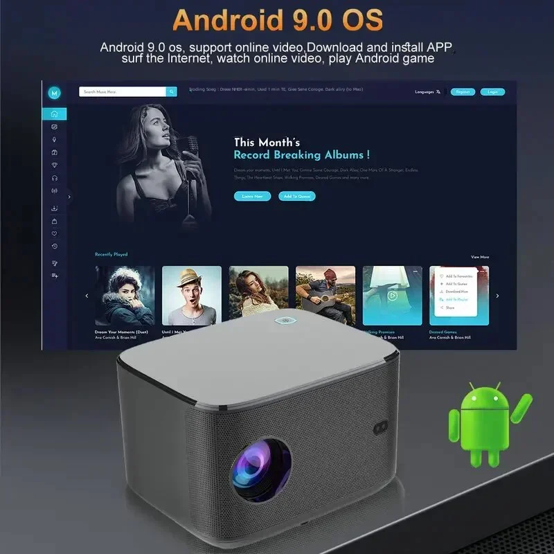 Vivicine A6 Full HD 4K Home Theater Video Projector Smart WiFi Bluetooth Android 9.0 1080P 1920x1080P portable projector