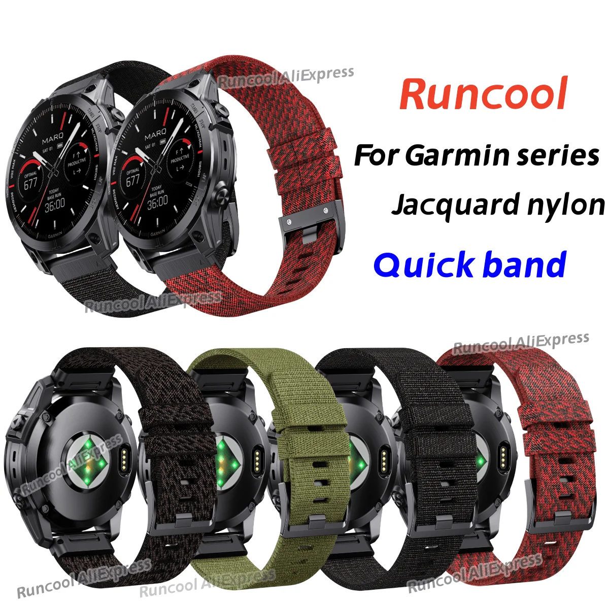 

Runcool 22 26MM Suitable for Garmin Fenix7X Pro/5X/6 Nylon Jacquard Ribbon Suitable for Fenix5/6/7/Instinct Replacement Bracelet