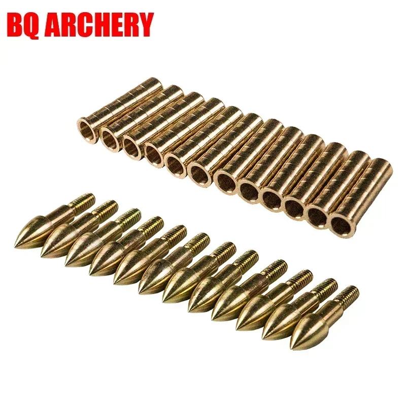 12Pcs Copper Arrow Insert Shaft 12Pcs Gold Archery Target Point Accessories