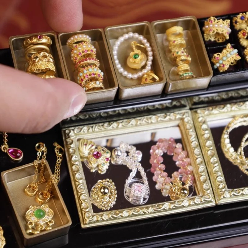 1/12 Doll Mini Jewelry Miniature Food Play Simulation Western Dowry Jewelry/Gems/Bracelets/Rings/Necklaces Doll Accessories