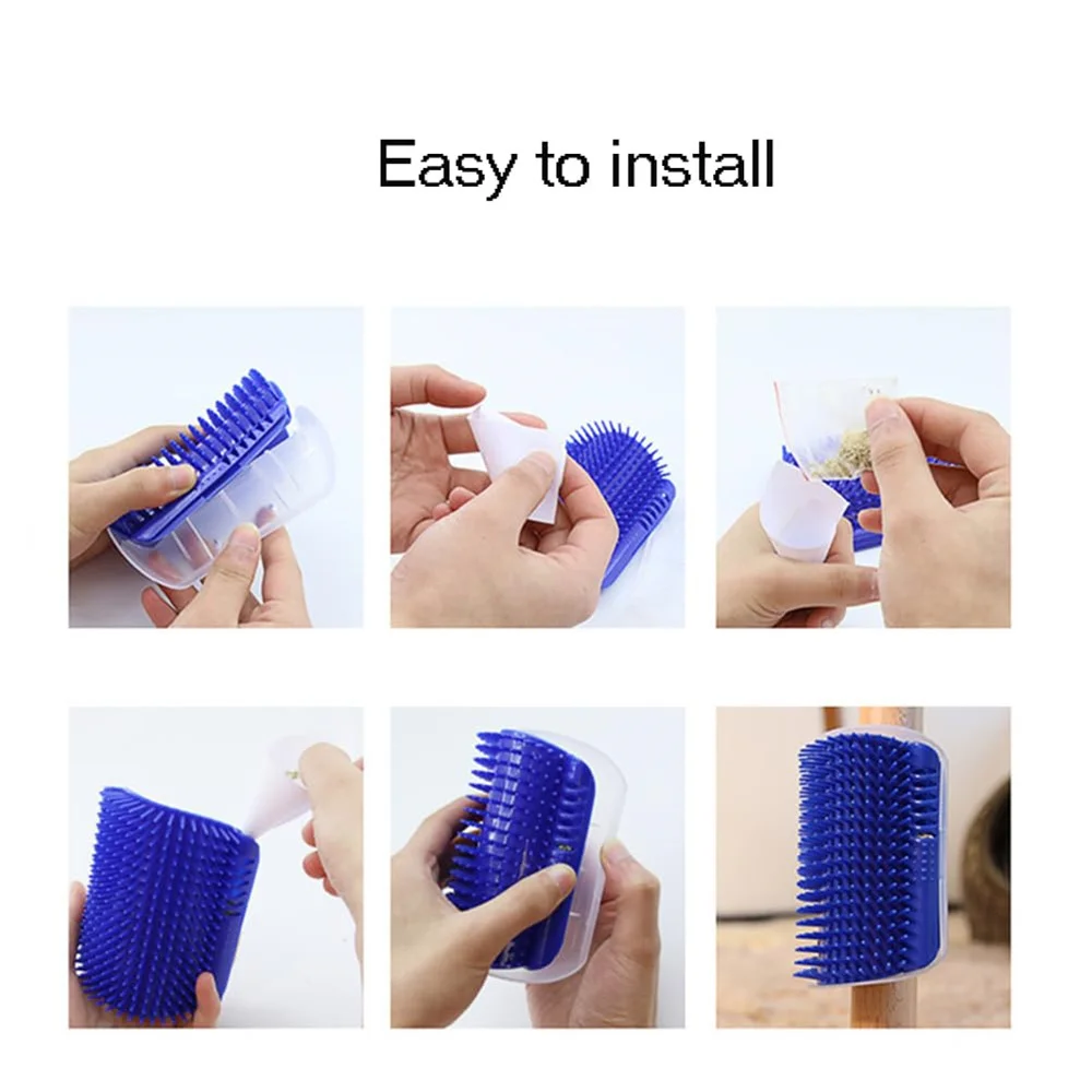 1PC Cat Self Groomer With Catnip Cats Wall Corner Massage Comb Brush Rubs The Face With A Tickling Soft Comb Pet Grooming Supply 5