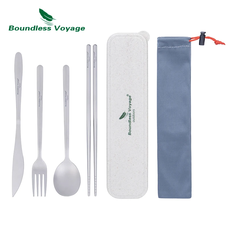 Boundless Voyage Titanium Camping Flatware Tableware Utility Cutlery Set Chopsticks Knife Fork Spoon Set