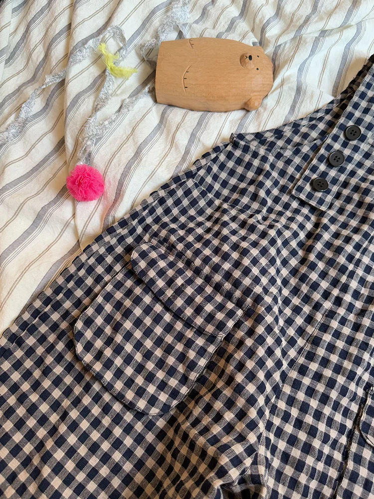 2025 Spring New Children Plaid Overalls Cotton Boys Thin Casual Pants Breathable Baby Girls Loose Strap Trousers Kids Clothes