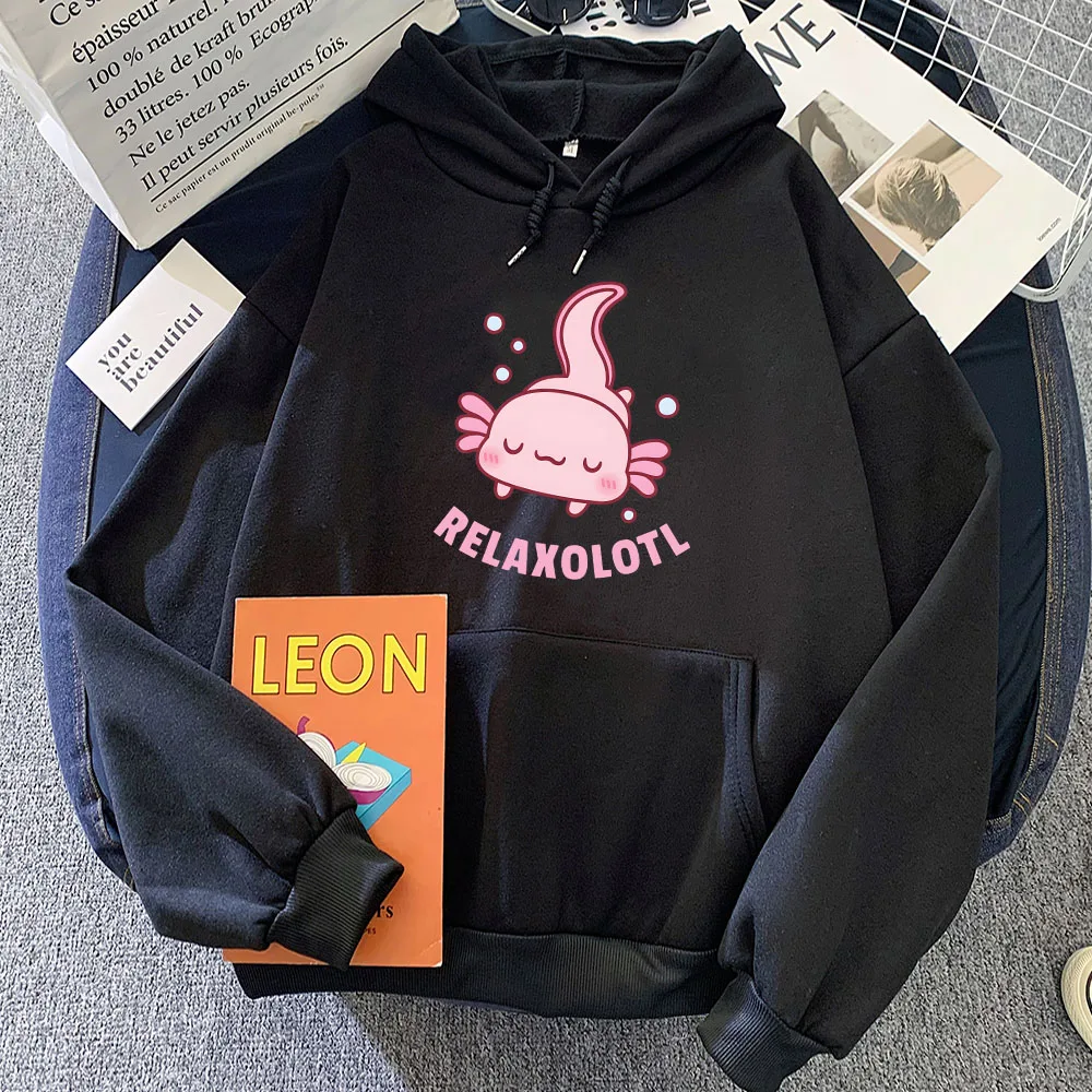 

Pink Axolotl Eating Bubble Boba Milk Tea Hoodies Casual Girls Kawaii Cartoon Sweatshirts Long Sleeve Women/Men Pullovers Winter