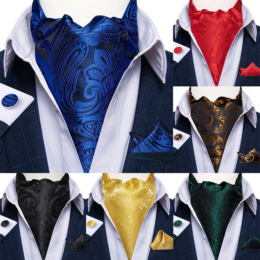 Ascot Ties for Men Luxury Paisley Floral Blue Black Cravat Necktie and ascot-ties-for-men-luxury-paisley-floral-blue-black-cravat-necktie-and