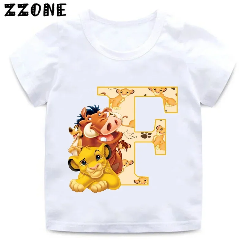 Disney The Lion King Cute Simba Letter A B C D Print Kids T-Shirts Girls Clothes Baby Boys T shirt Summer Children Tops,ooo5924 6
