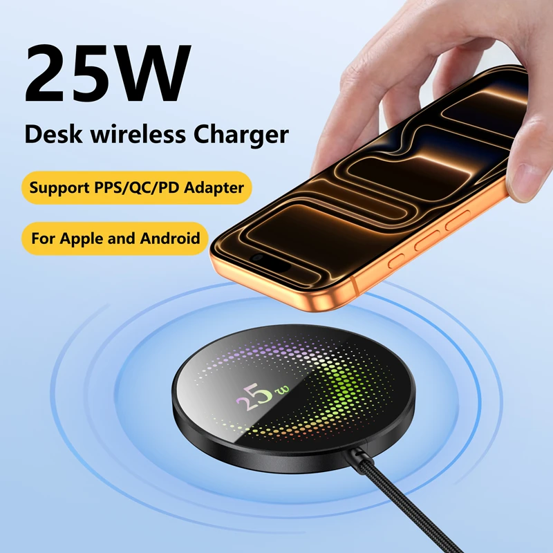25W Magnetic Wireless Portable Phone Charger with Fast Charging Capability