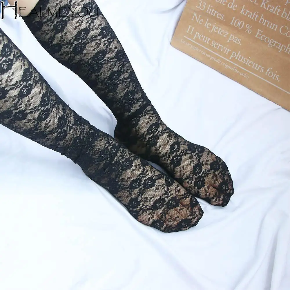 

Sexy Elastic Transparent Socks Mesh Rose Flower Socks Korean Mid Tube Socks Hosiery Lolita Pile Sock Women Socks