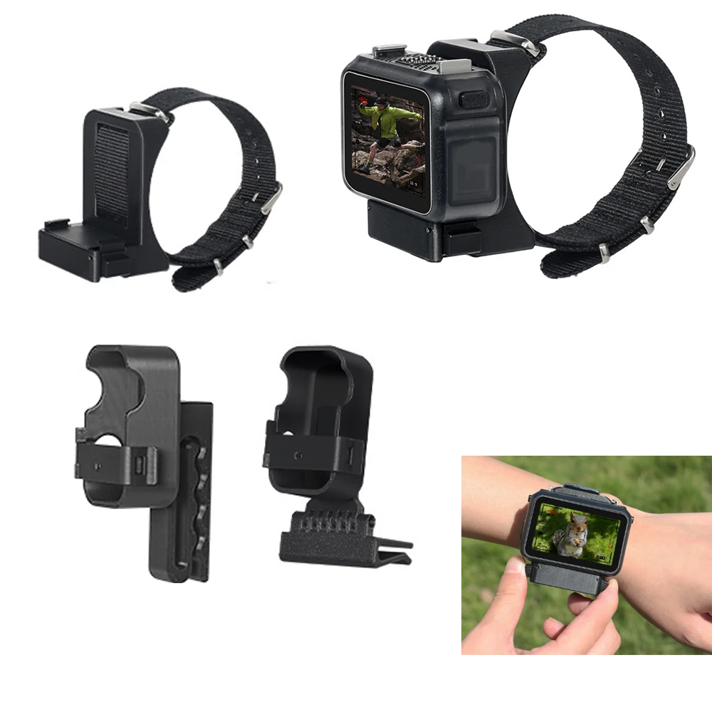 Clip poignet maintenant solidement la DJI Osmo Action Nano, vue de côté.