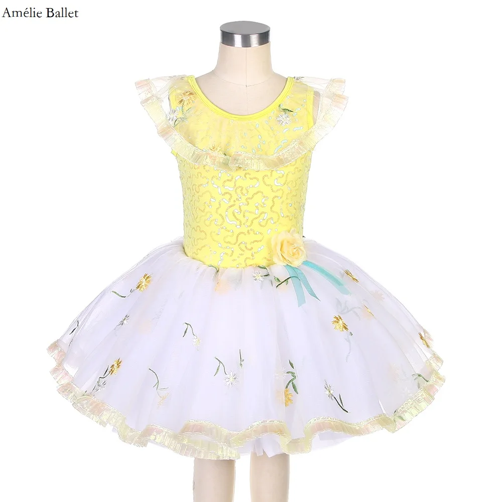 

22127 Yellow Sequin Spandex Bodice With Layers of Puffy Tulle Romantic Skirt for Girls & Women Dance Costume Ballet Dancewear