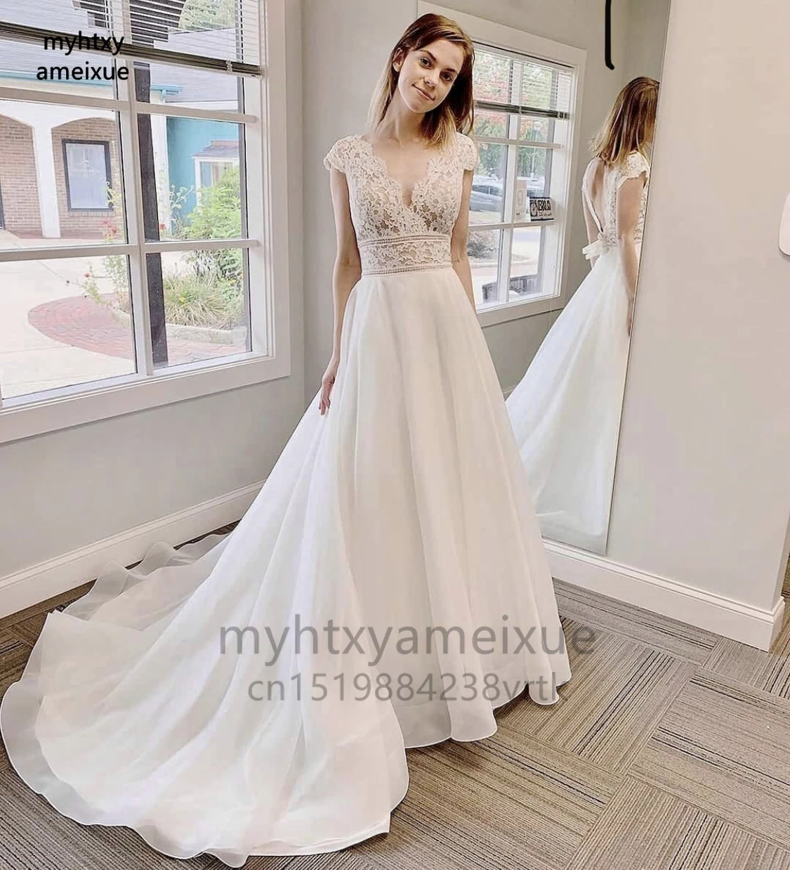 winter wedding dresses Sexy Custom Made Boho Long Wedding Dress 2022 V-neck Cap Sleeve Lace Appliques Backless Bride Gown Vestidos De Noiva Plus Size modest wedding dresses