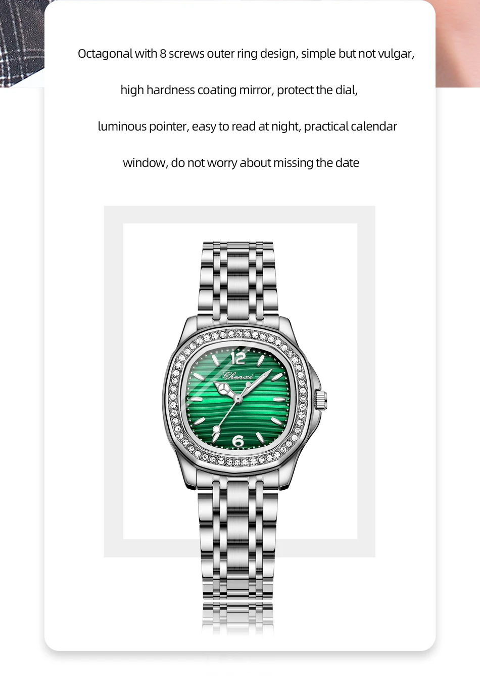 Neu in CHENXI Hochwertige Uhr für Damen, Edelstahl, Diamant-Zifferblatt, analoge Quarzuhren, modisch, elegante Damen-Geburtstagsgeschenke – Detail 2