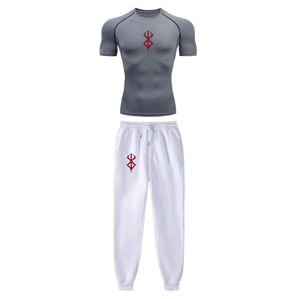 Anime Compression Set Berserk Guts Print Performance GYM Set Men's Athletic Workout Quick Dry Shirts + Sweatpants Unisex Sportwear sports suit