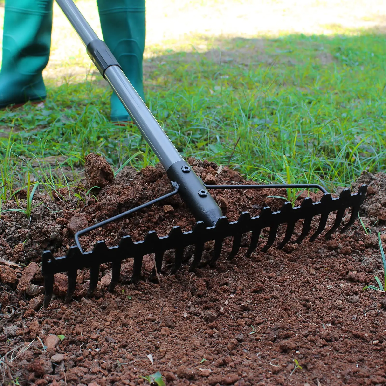 Stainless Steel Garden Rake Adjustable Handle Garden Tool for Cleaning Weeds and Loose Soil Agricultural Rake Accessories