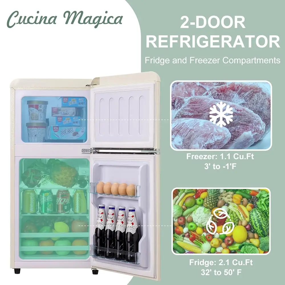 Mini Fridge With Freezer, 3.2 Cu.Ft Mini Fridge, Retro Small Refrigerator With Adjustable And Removable Double Doors, Suitable 3 Mini Fridge With Freezer, 3.2 Cu.Ft Mini Fridge, Retro Small Refrigerator With Adjustable And Removable Double Doors, Suitable 3