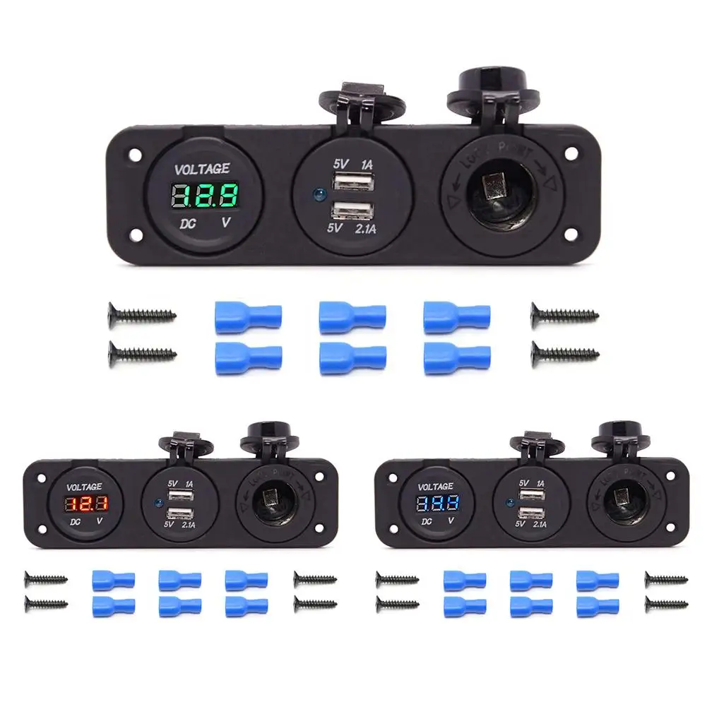

Car Dual USB Charger Mobile Phone Charging Stand LED Voltmeter 12V Outlet Cigarette Lighter Socket Panel Jack Marine Universal