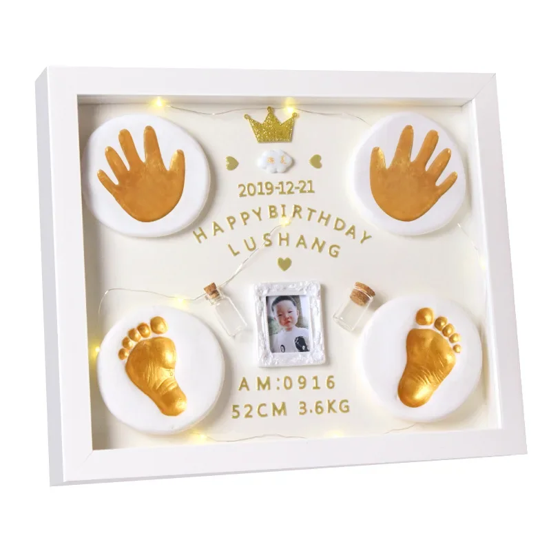 hildren's Hand and Foot Prints Mud Newborn Baby Hand and Foot Prints CBaby's 100-day Full Moon Gift Anniversary Photo Frame