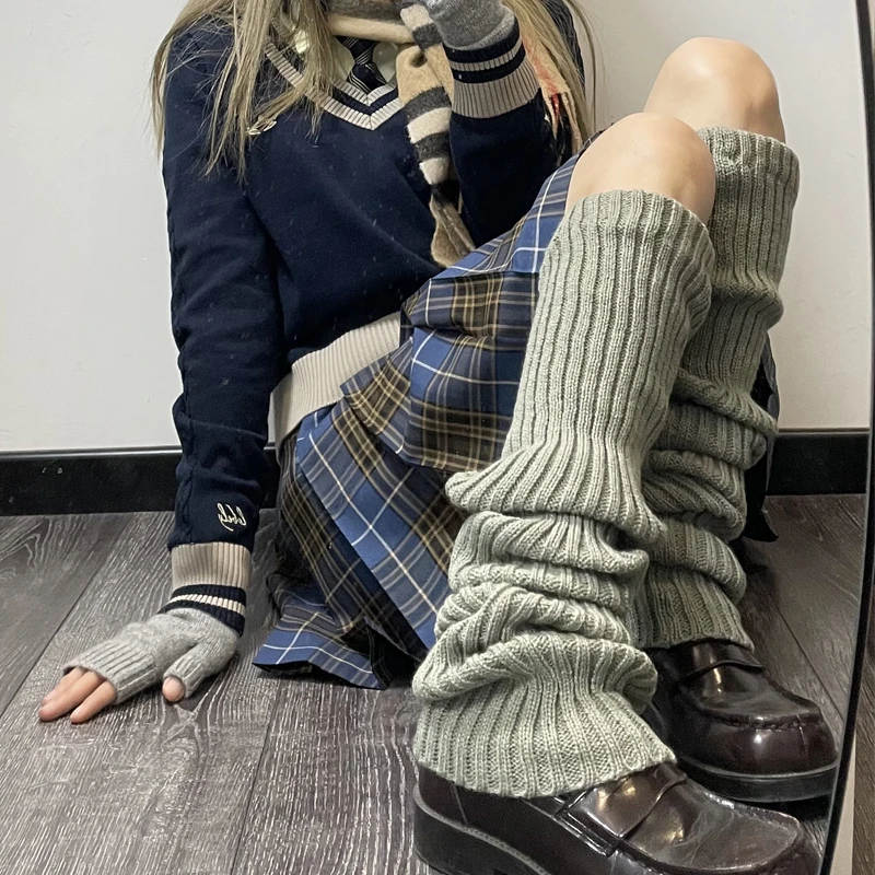 Lolita Calentadores de piernas para calcetines largos góticos japoneses, polainas hasta la rodilla, calcetín gótico de invierno, puños de punto, calentador de tobillo| | - AliExpress