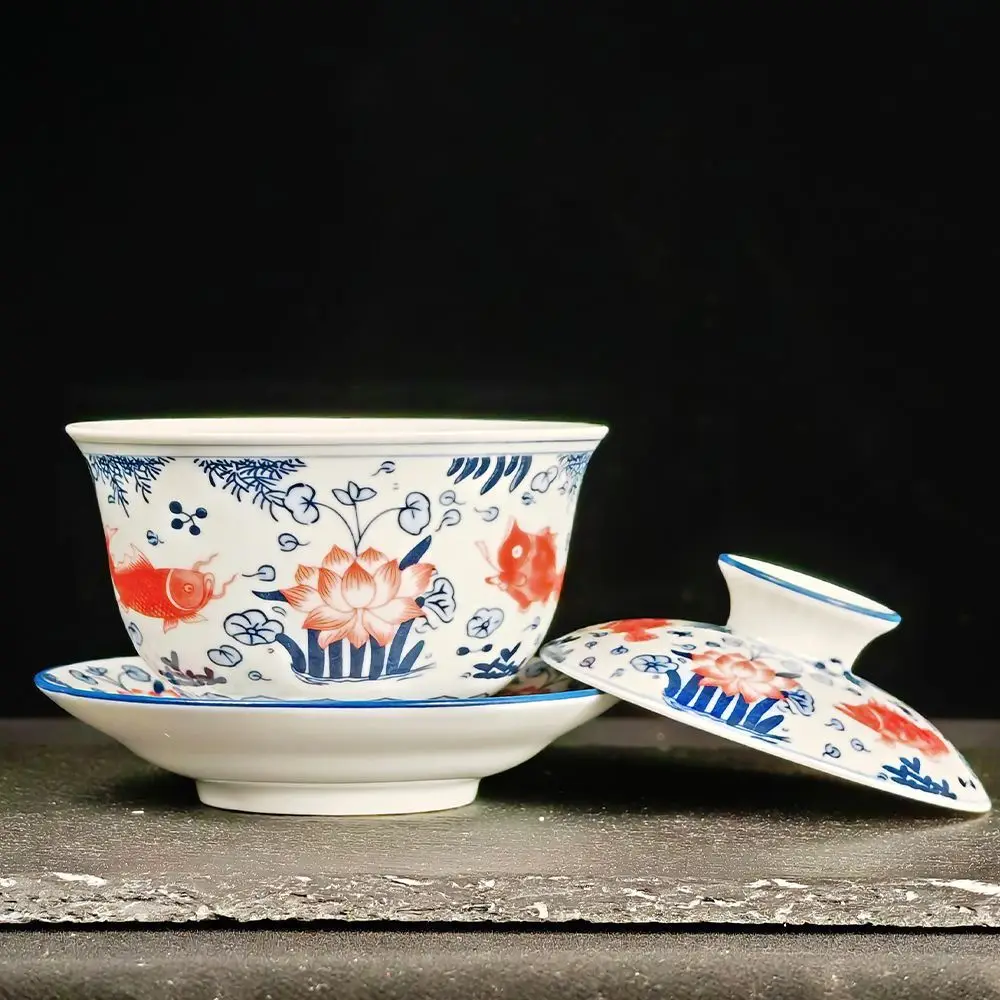 Jingdezhen-Blue and White Ceramic Teacups Gaiwan Household Tea Making Tureen High End Tea Bowl Teapot and Cups Porcelain